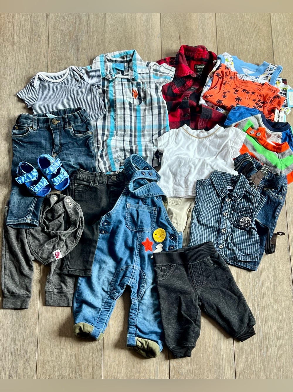 Baby Boys Mixed Outfit Bundle - Blue, Red, Gray